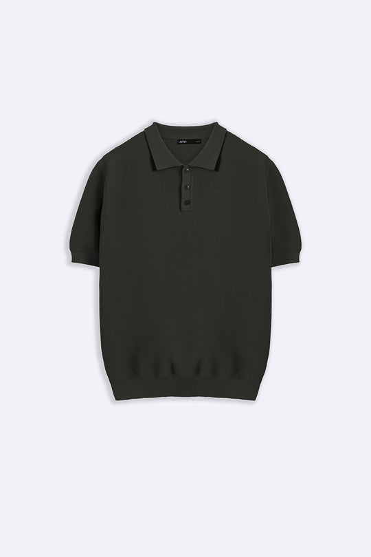 DARK GREEN TEXTURED POLO