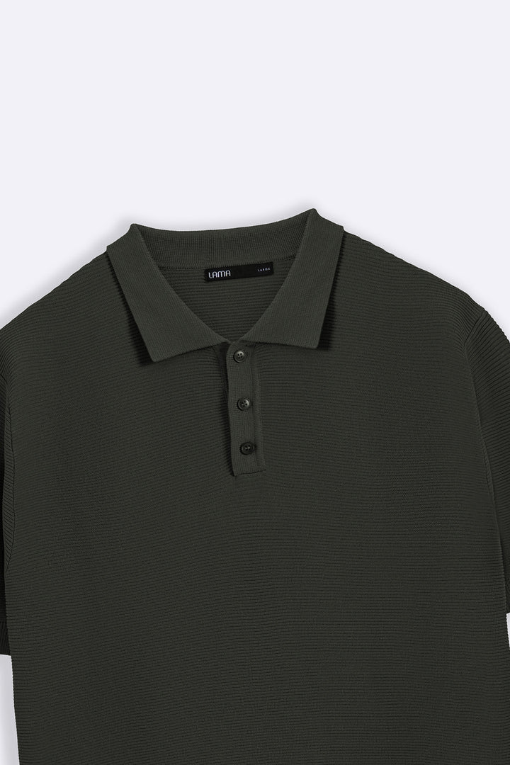 DARK GREEN TEXTURED POLO