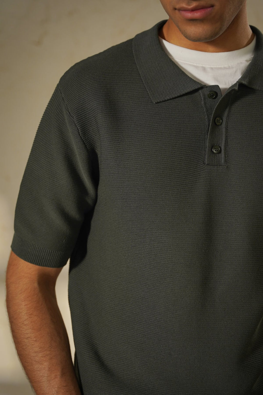 DARK GREEN TEXTURED POLO