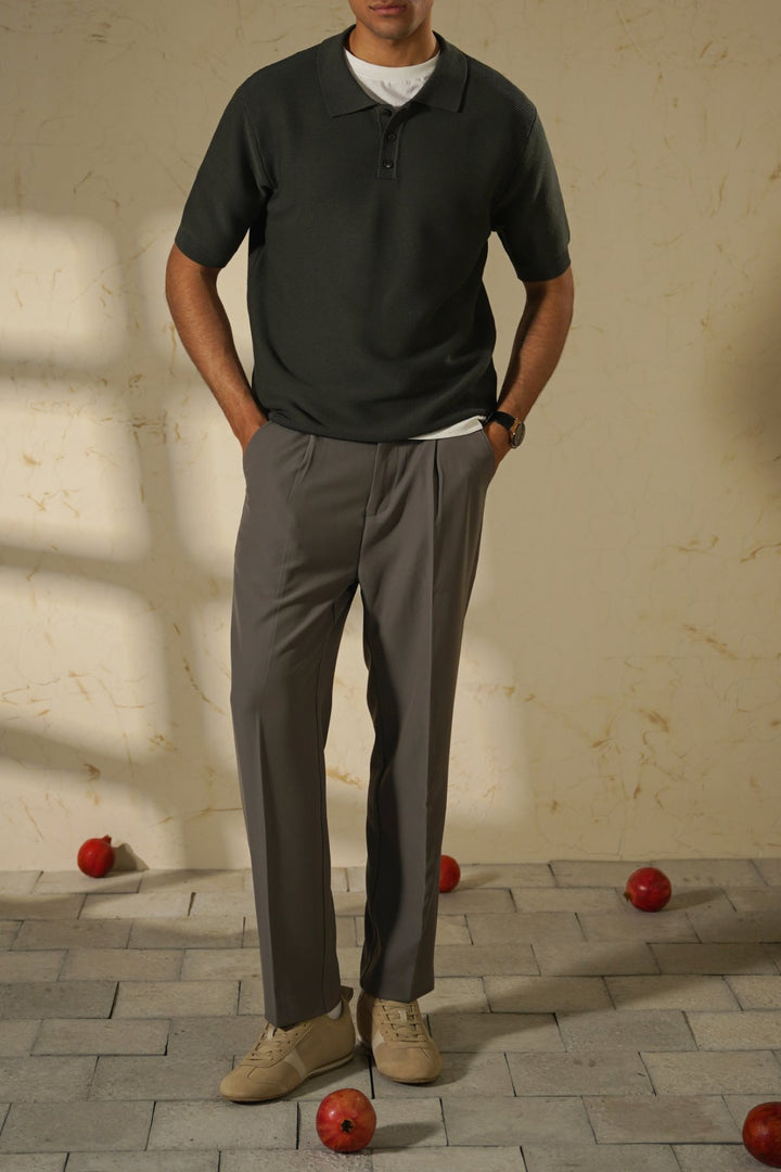 DARK GREEN TEXTURED POLO