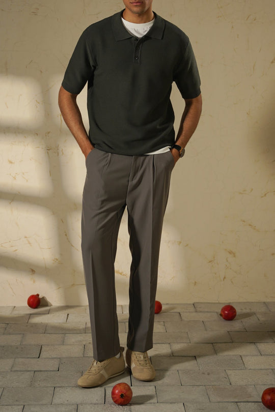 DARK GREEN TEXTURED POLO