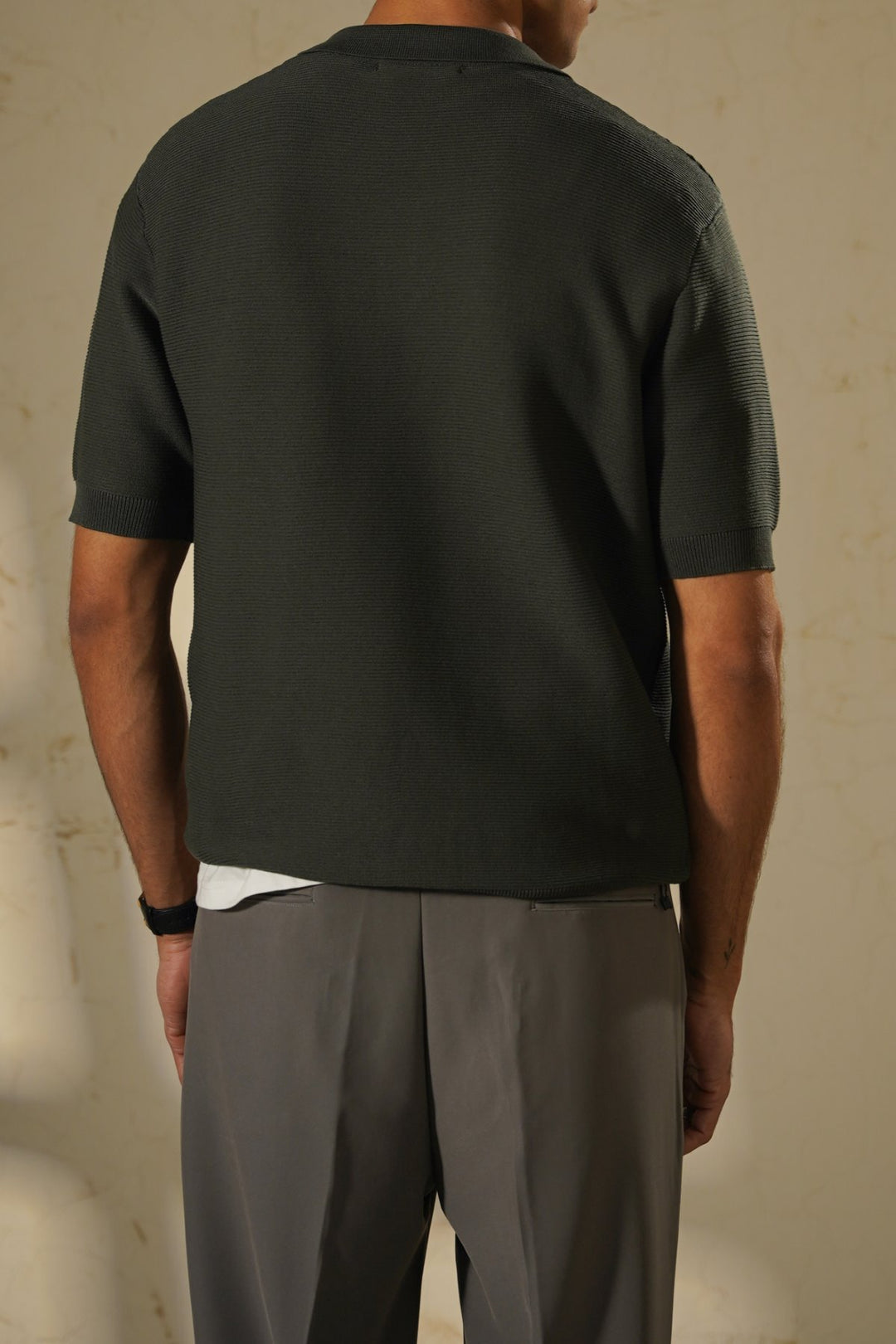 DARK GREEN TEXTURED POLO
