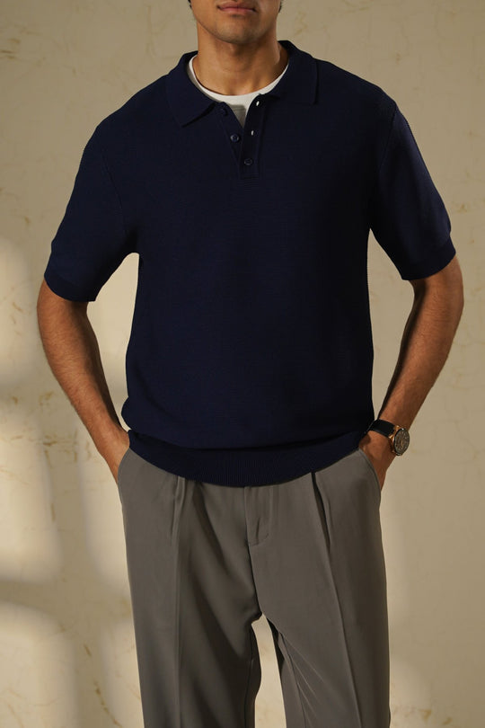 NAVY TEXTURED POLO