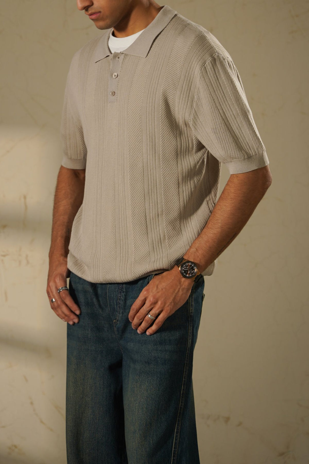 BEIGE SHEER KNIT POLO