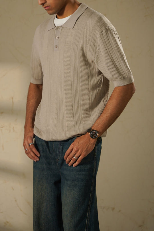 BEIGE SHEER KNIT POLO