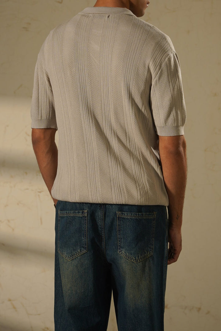 BEIGE SHEER KNIT POLO