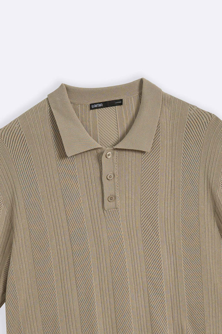 BEIGE SHEER KNIT POLO
