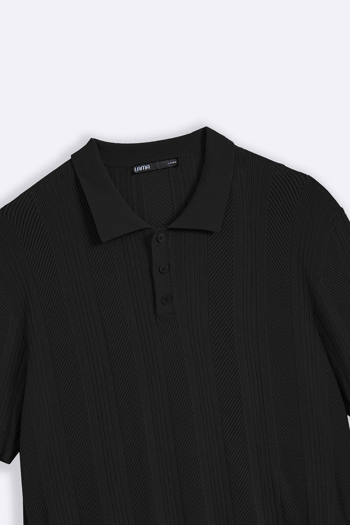 BLACK SHEER KNIT POLO