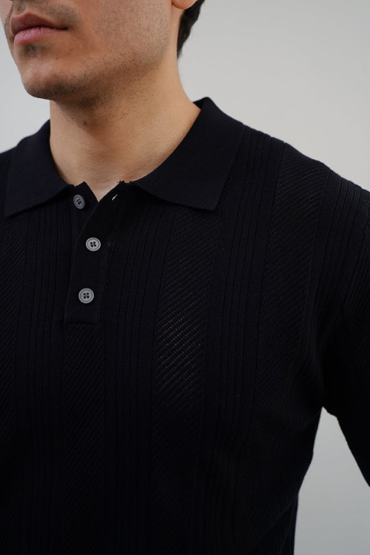 BLACK SHEER KNIT POLO