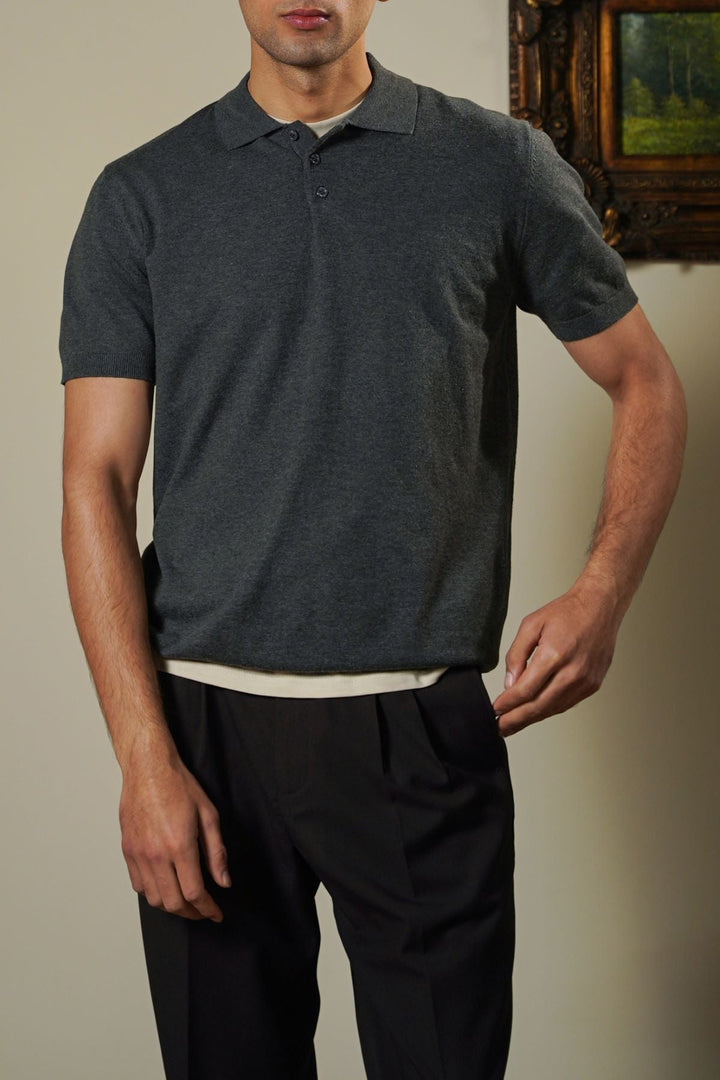 CHARCOAL MELANGE EFFECT POLO