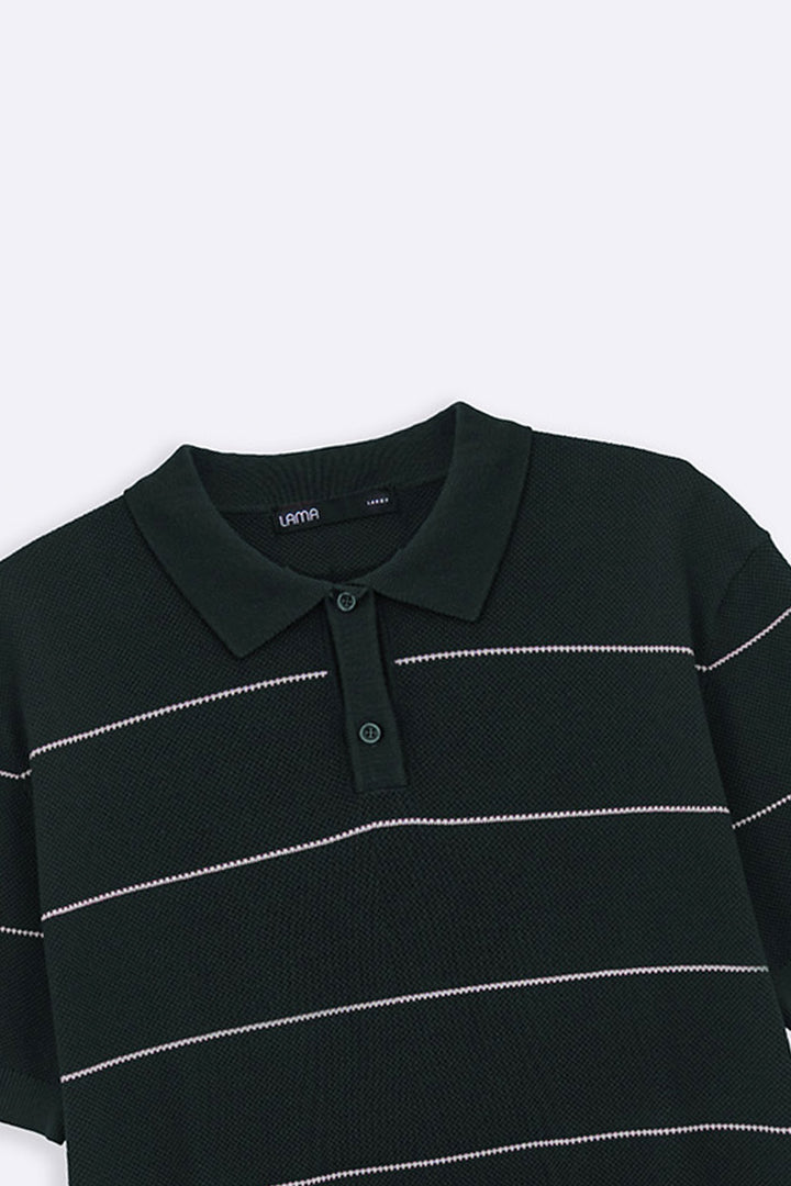 FOREST GREEN STRIPED POLO