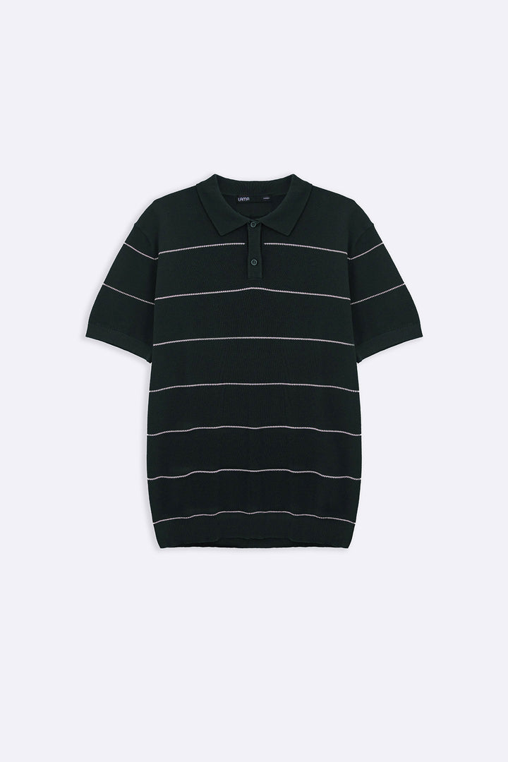 FOREST GREEN STRIPED POLO