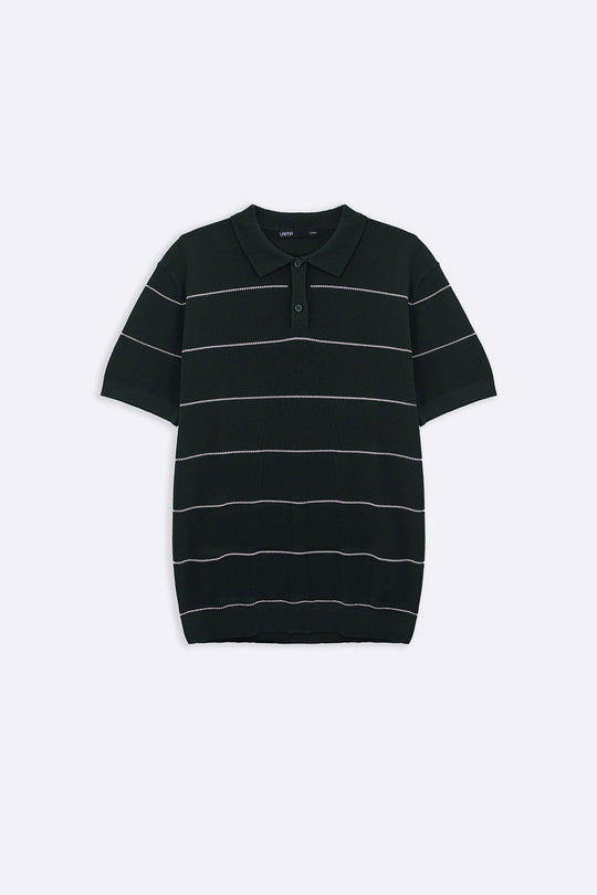FOREST GREEN STRIPED POLO