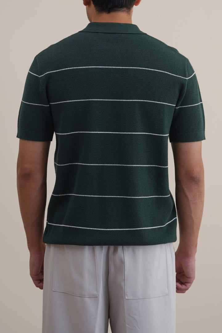 FOREST GREEN STRIPED POLO
