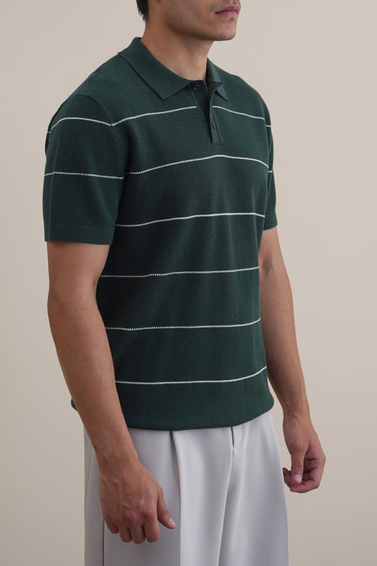 FOREST GREEN STRIPED POLO