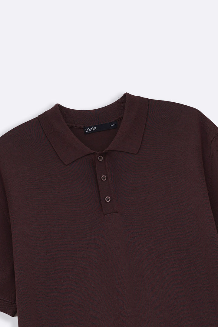 DARK BROWN CASUAL RIBBED POLO