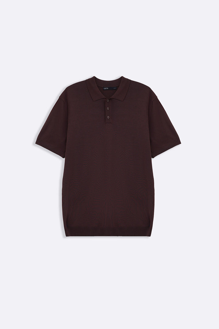 DARK BROWN CASUAL RIBBED POLO