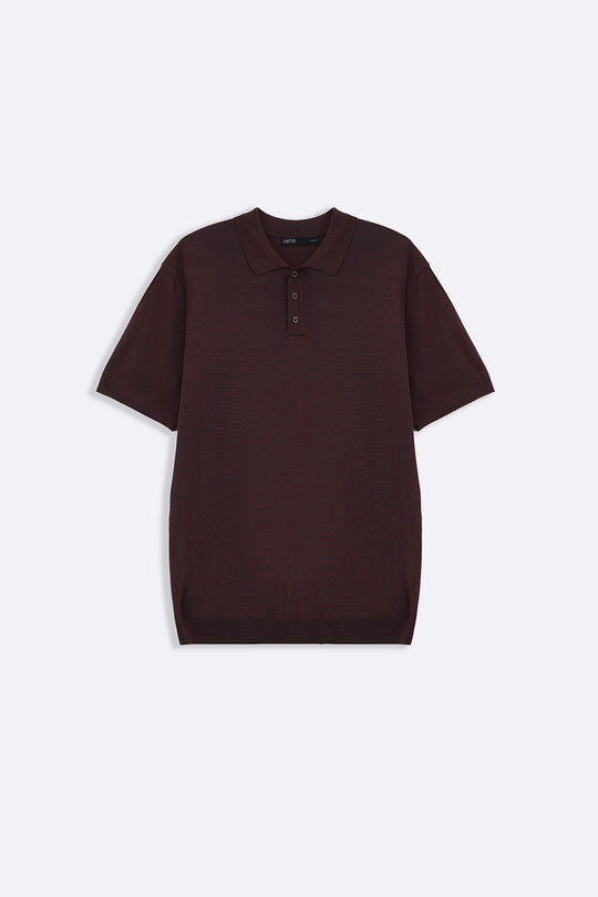 DARK BROWN CASUAL RIBBED POLO