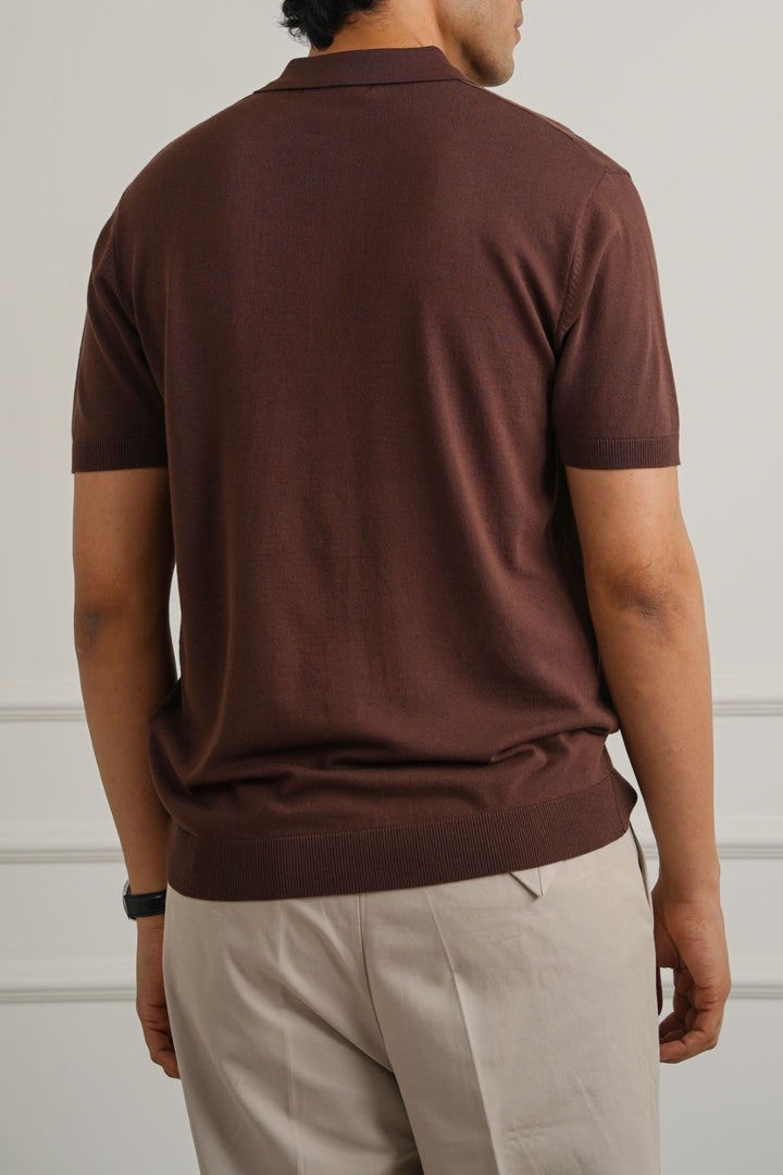 DARK BROWN CASUAL RIBBED POLO