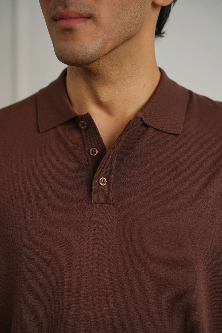 DARK BROWN CASUAL RIBBED POLO
