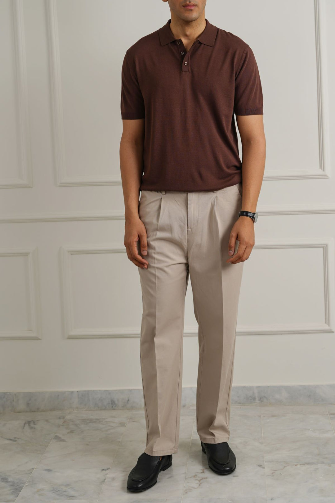DARK BROWN CASUAL RIBBED POLO