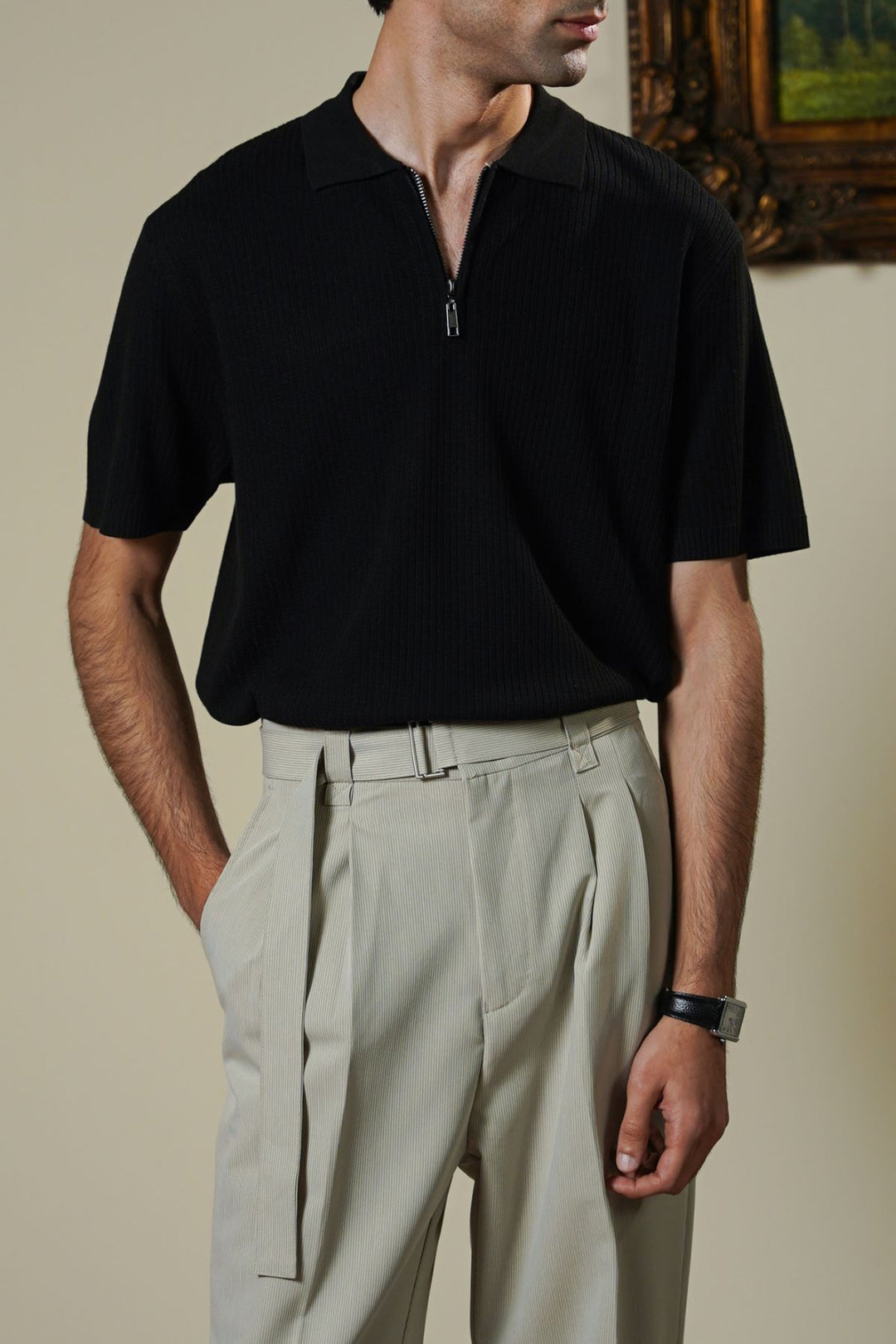 BLACK SOFT WEAVE POLO