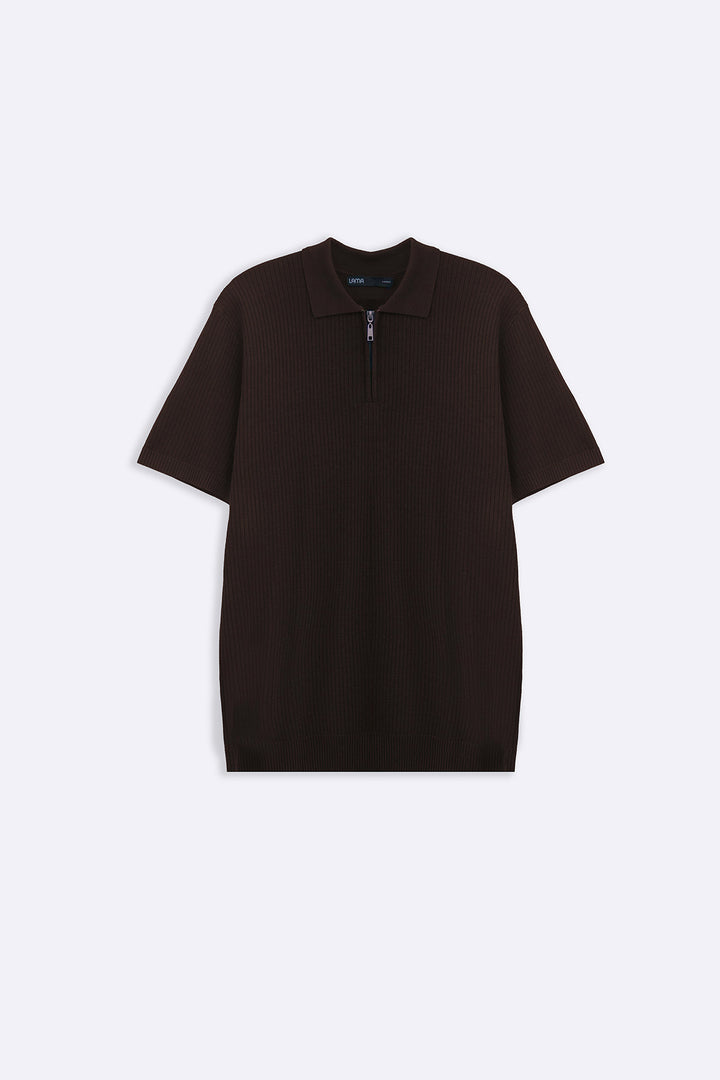 DARK BROWN SOFT WEAVE POLO