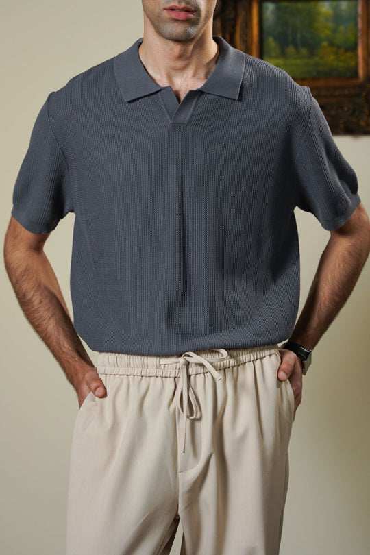 CHARCOAL LUXE KNIT POLO