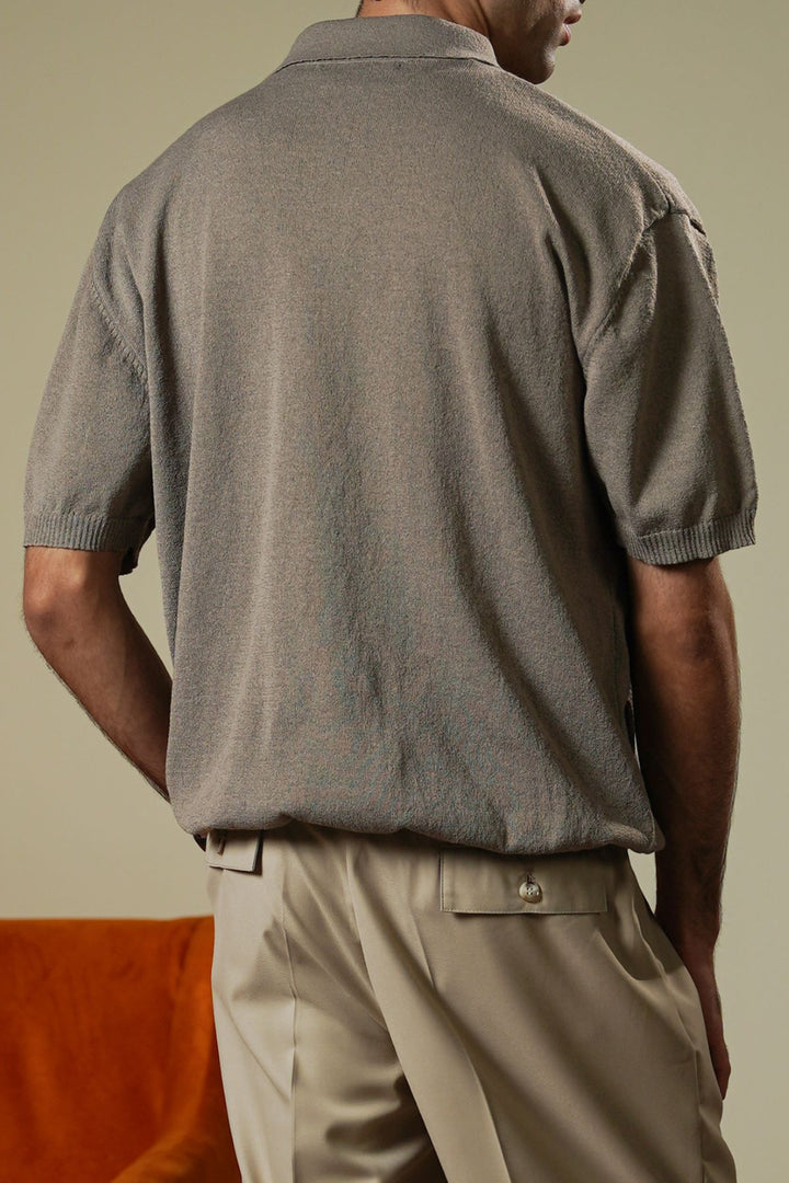 BROWN PURL KNIT POLO