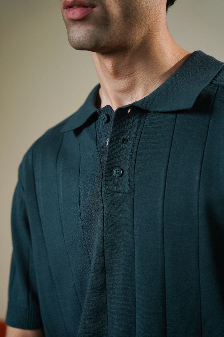 FOREST GREEN VERTICAL TEXTURED POLO