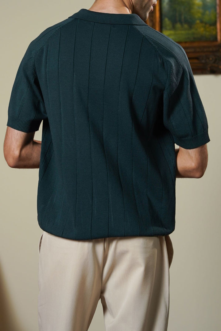 FOREST GREEN VERTICAL TEXTURED POLO