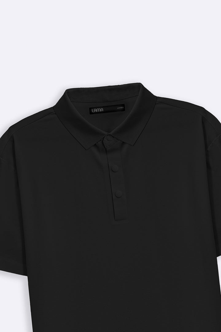 BLACK SEAMLESS POLO