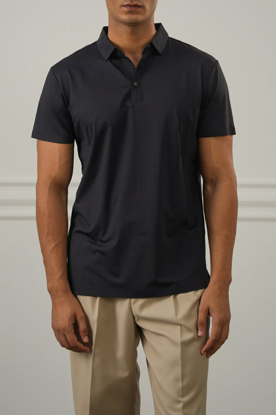 BLACK SEAMLESS POLO