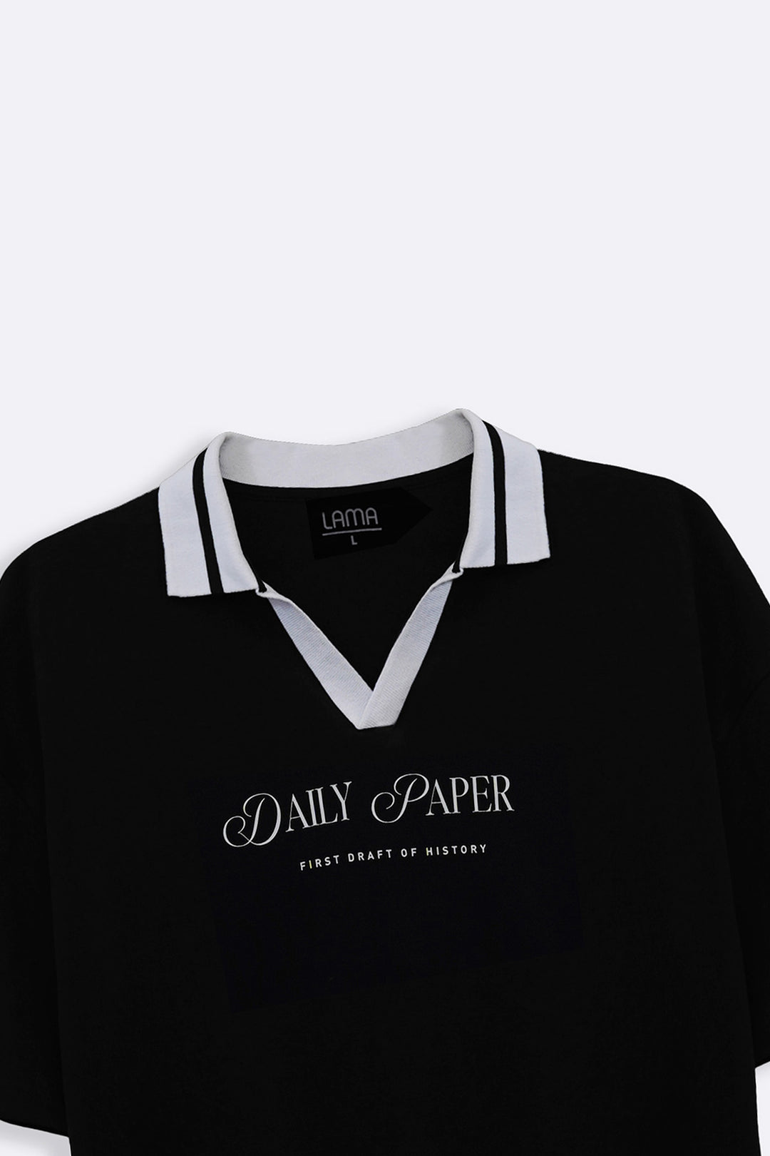 BLACK PRINTED POLO TEE