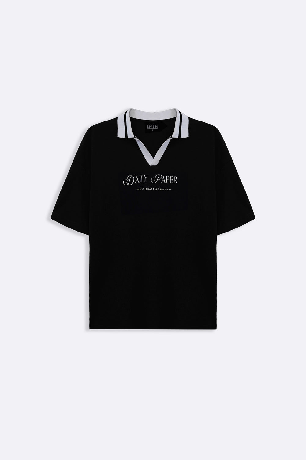 BLACK PRINTED POLO TEE