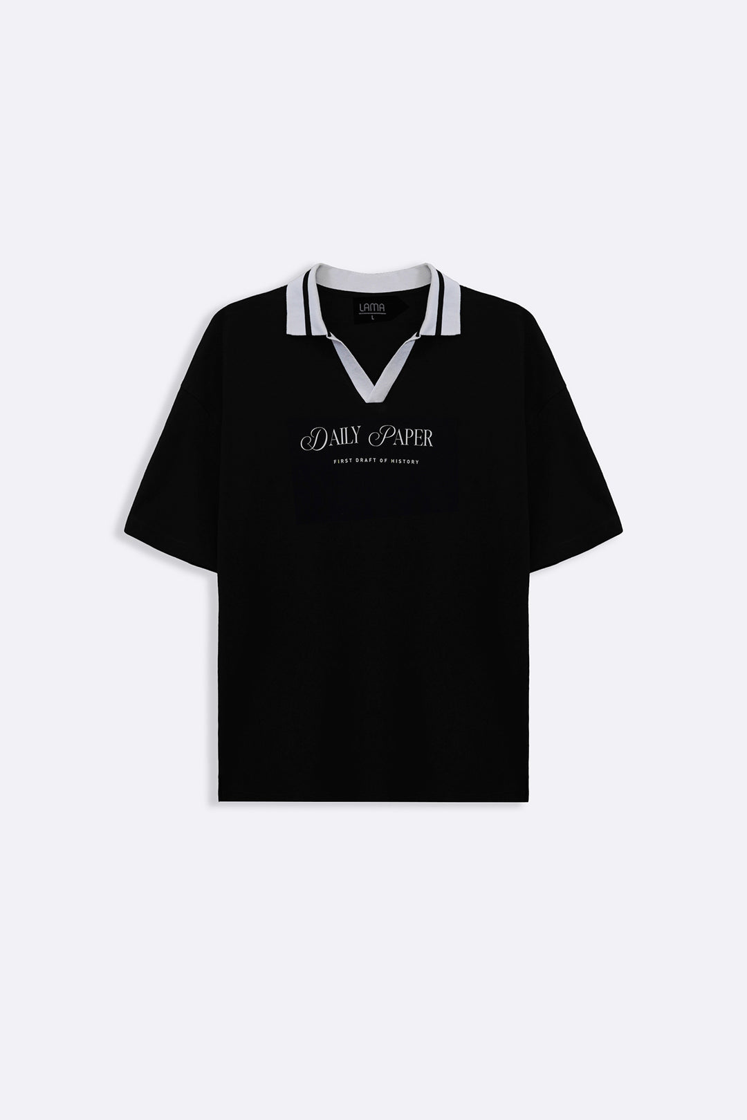 BLACK PRINTED POLO TEE