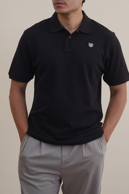 BLACK PIQUE POLO SHIRT