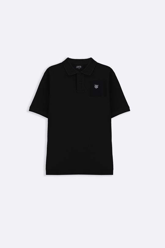 BLACK PIQUE POLO SHIRT