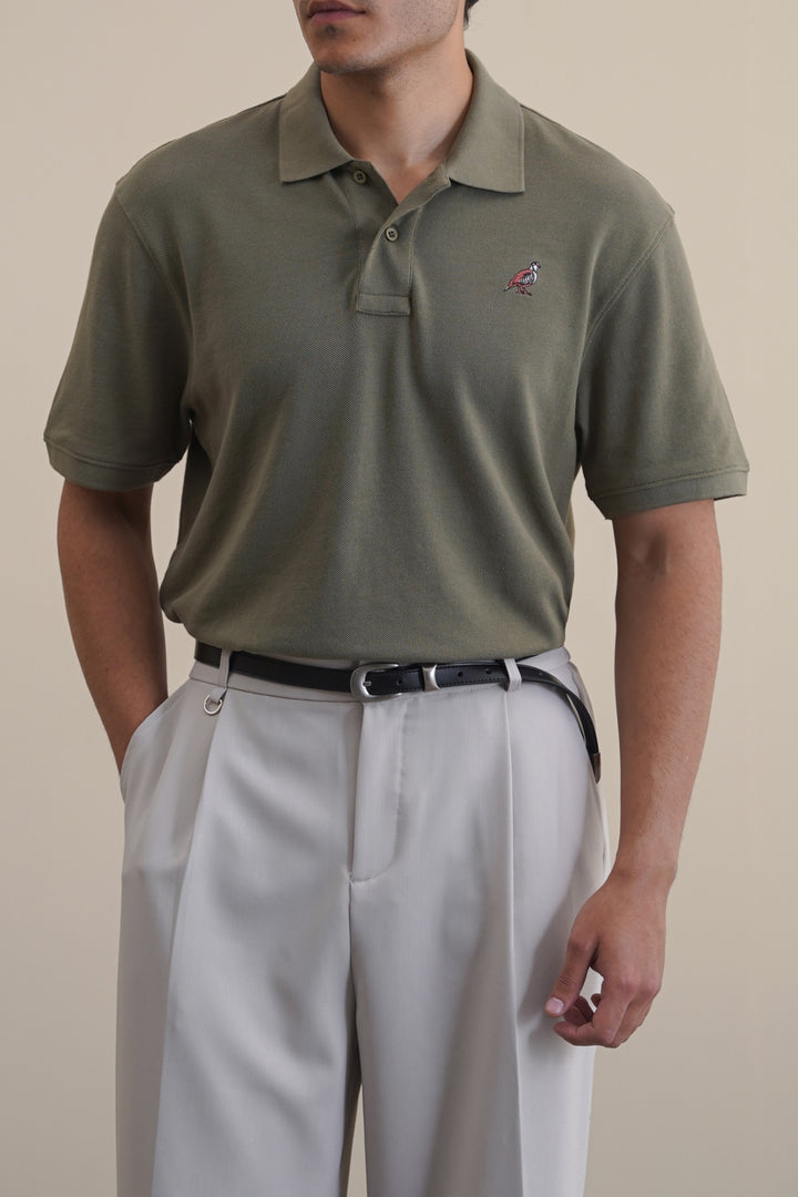 OLIVE PIQUE POLO SHIRT