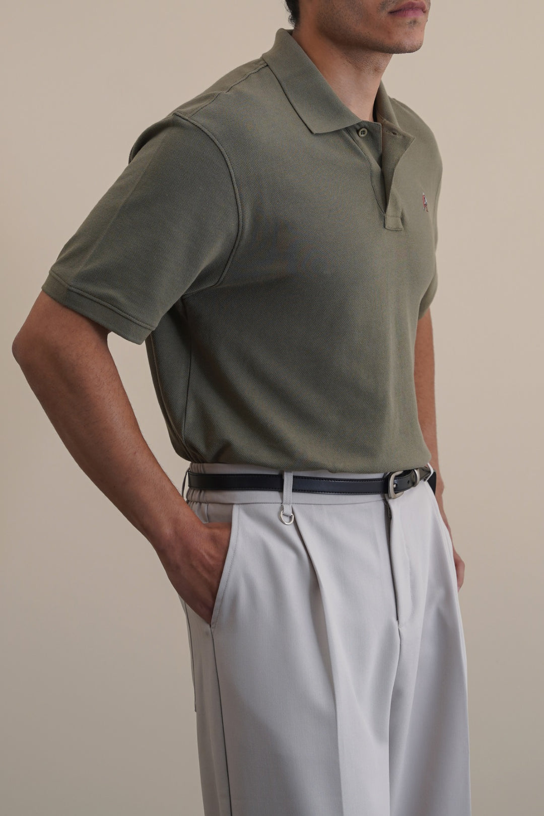 OLIVE PIQUE POLO SHIRT