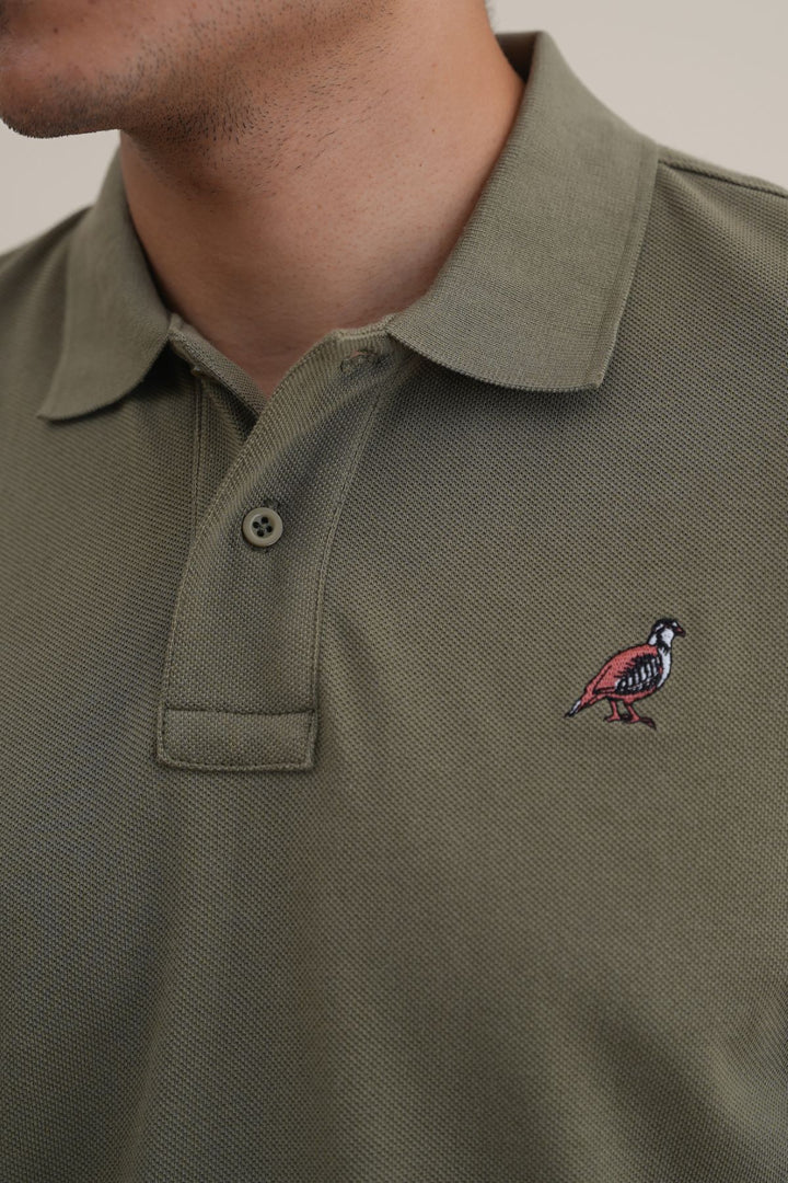 OLIVE PIQUE POLO SHIRT