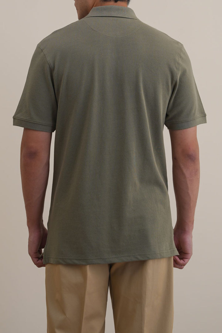 OLIVE PIQUE POLO SHIRT