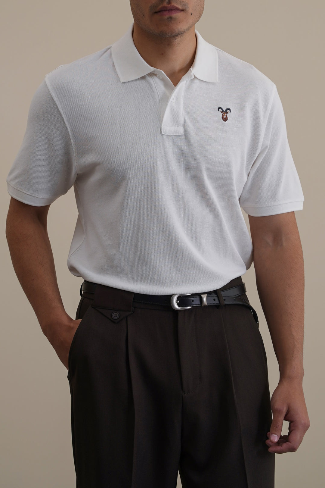 WHITE PIQUE POLO SHIRT