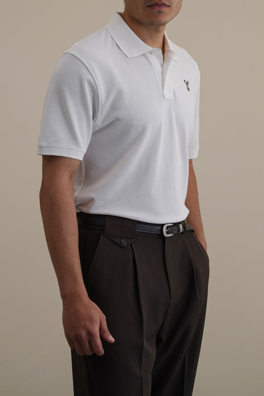 WHITE PIQUE POLO SHIRT