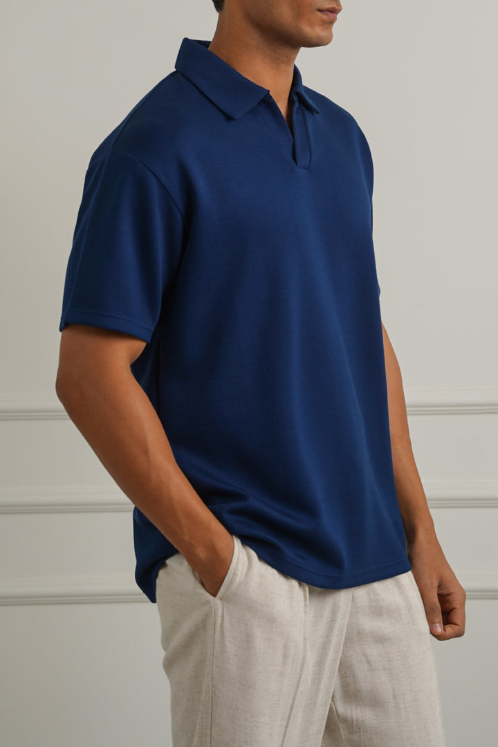 NAVY EASY KNITTED POLO