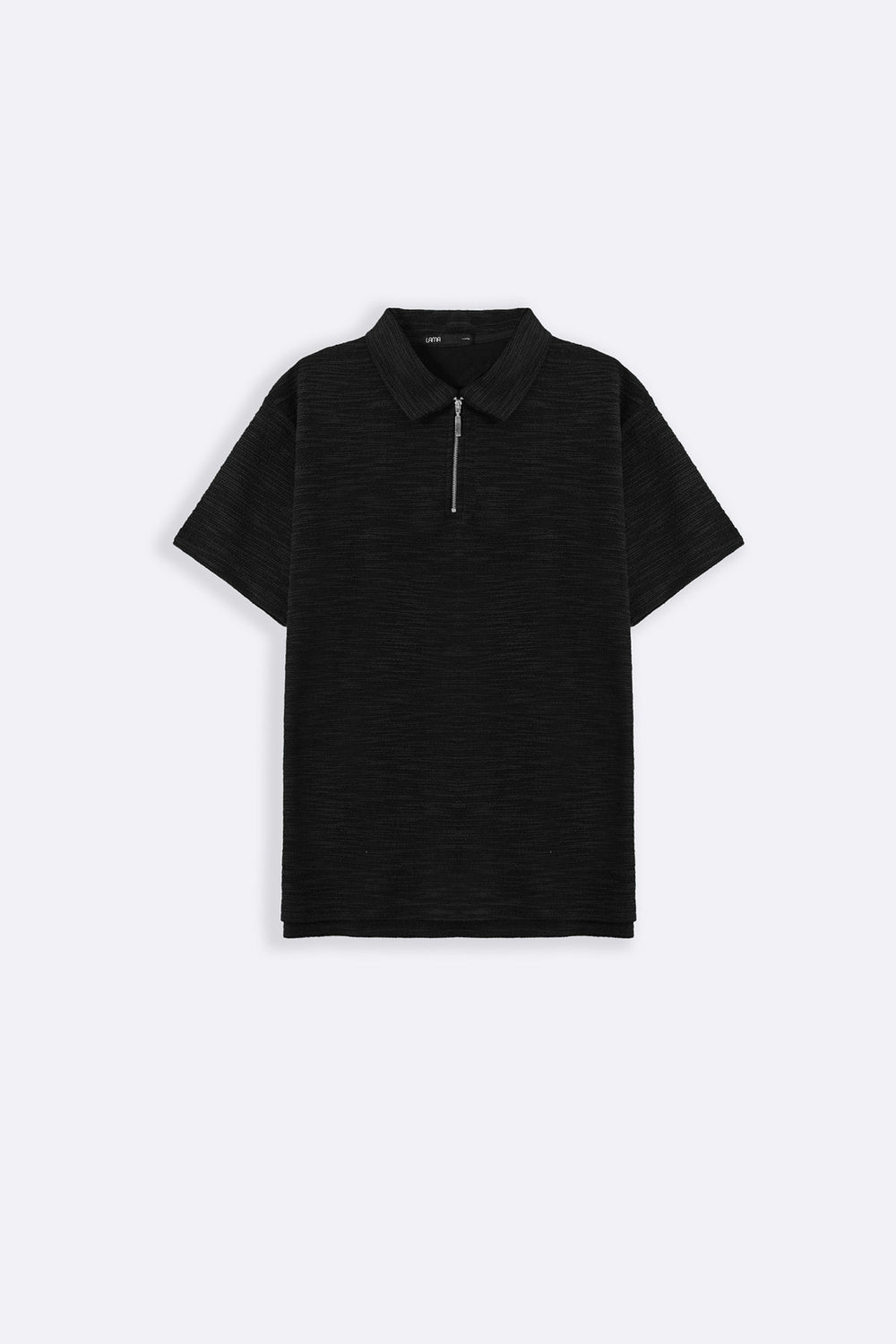 BLACK TEXTURED ZIPPER POLO