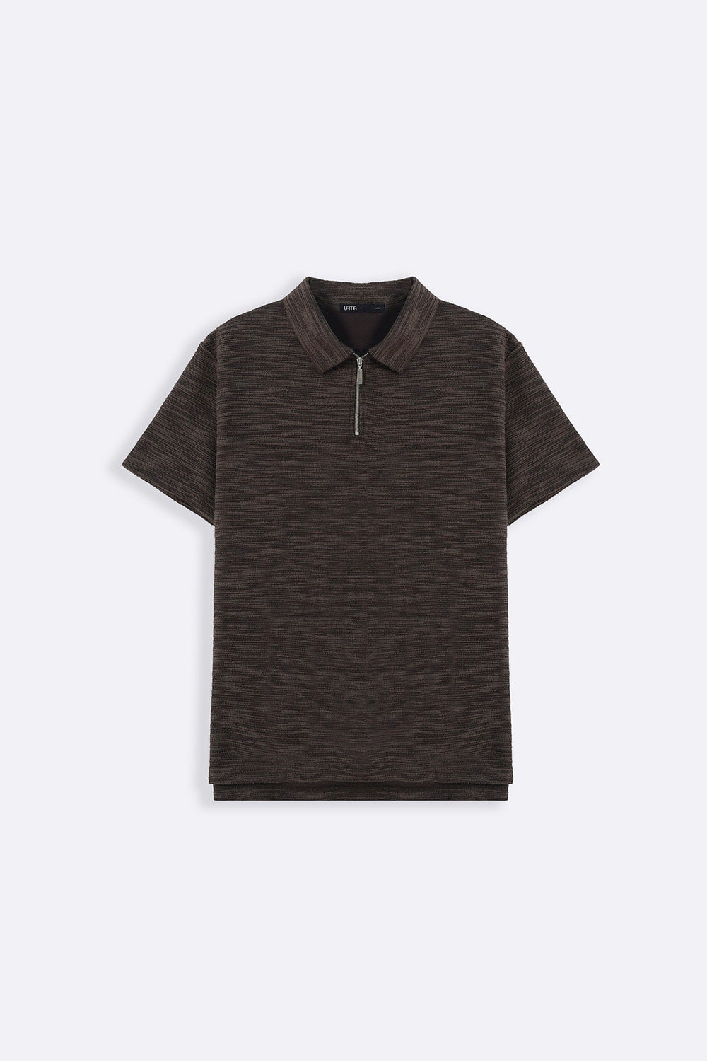 DARK BROWN TEXTURED ZIPPER POLO