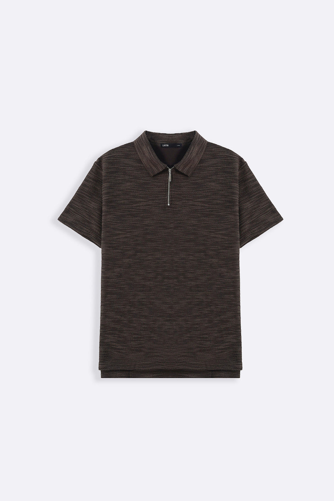 DARK BROWN TEXTURED ZIPPER POLO