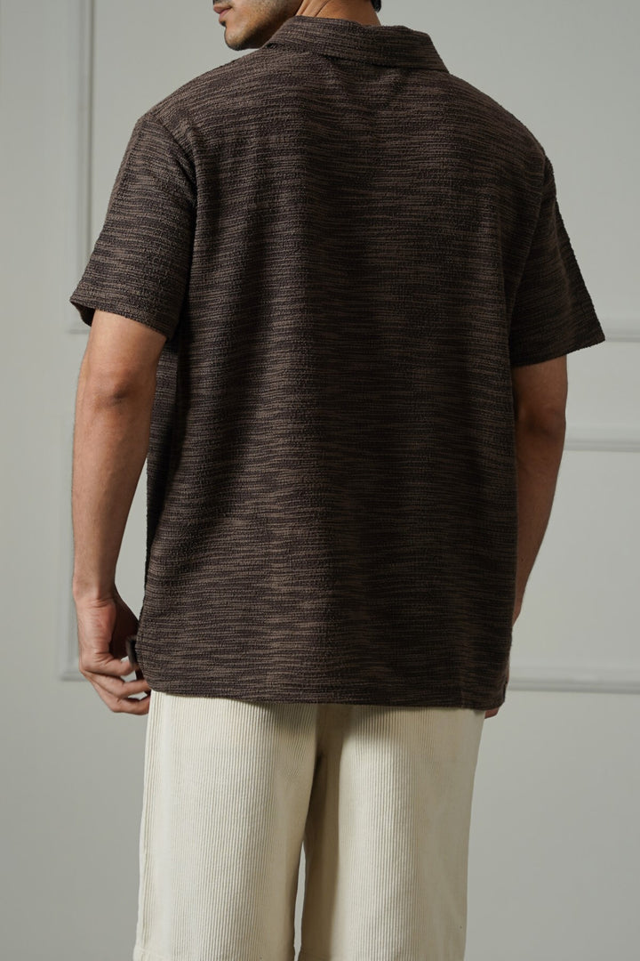 DARK BROWN TEXTURED ZIPPER POLO