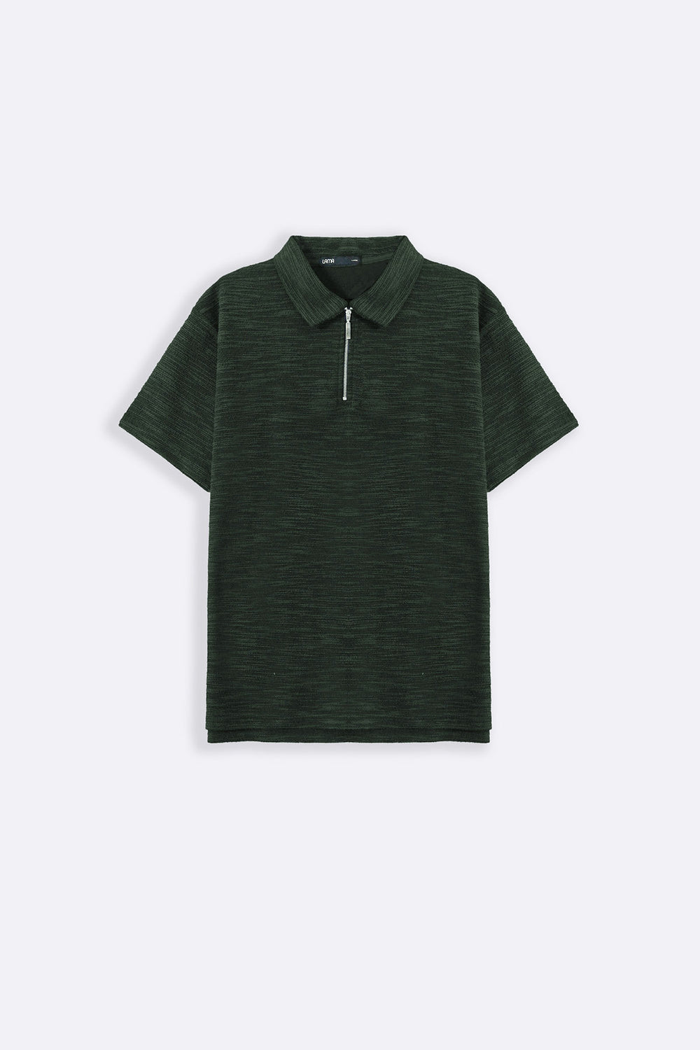 OLIVE TEXTURED ZIPPER POLO